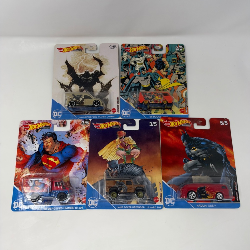 Hot Wheels Premium DC Comics Mismatched Set Batman Superman Lot of 5 Real Riders